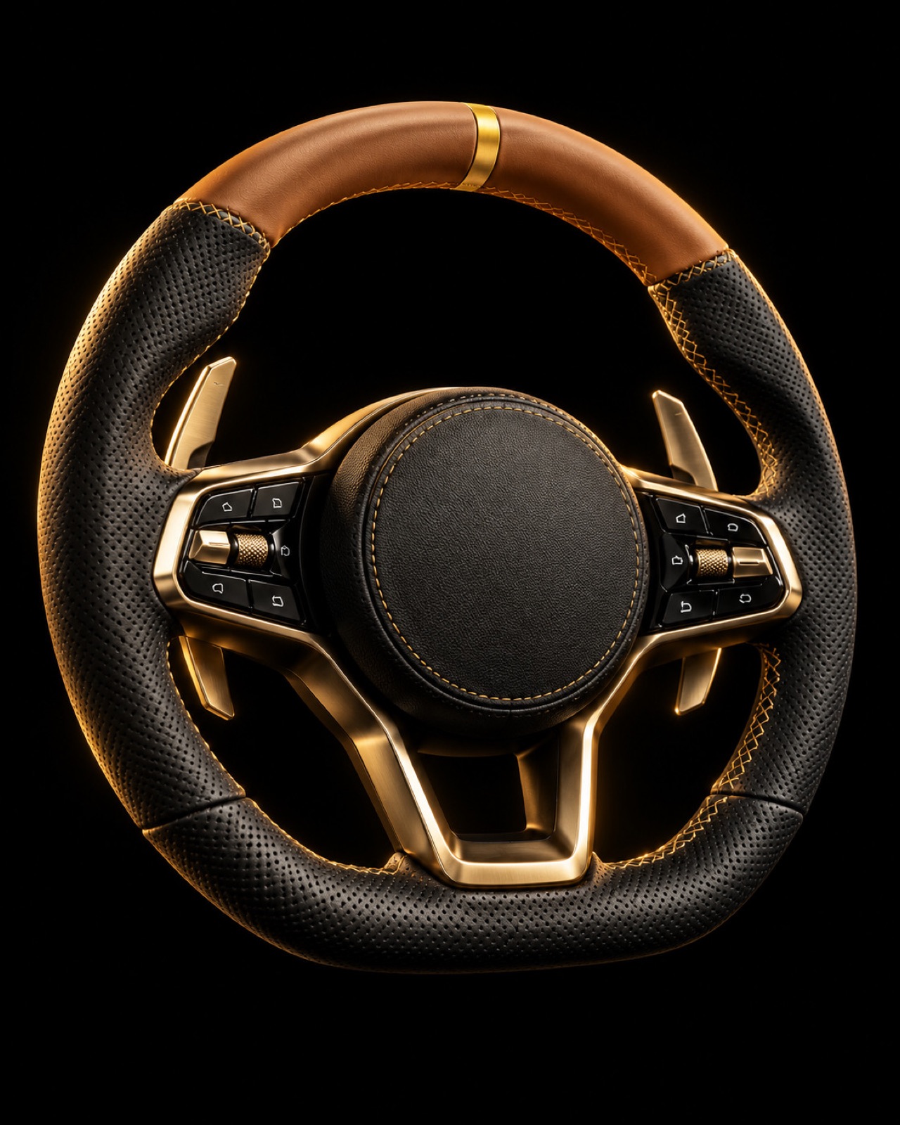 Volant cuir Nappa perforé et cognac